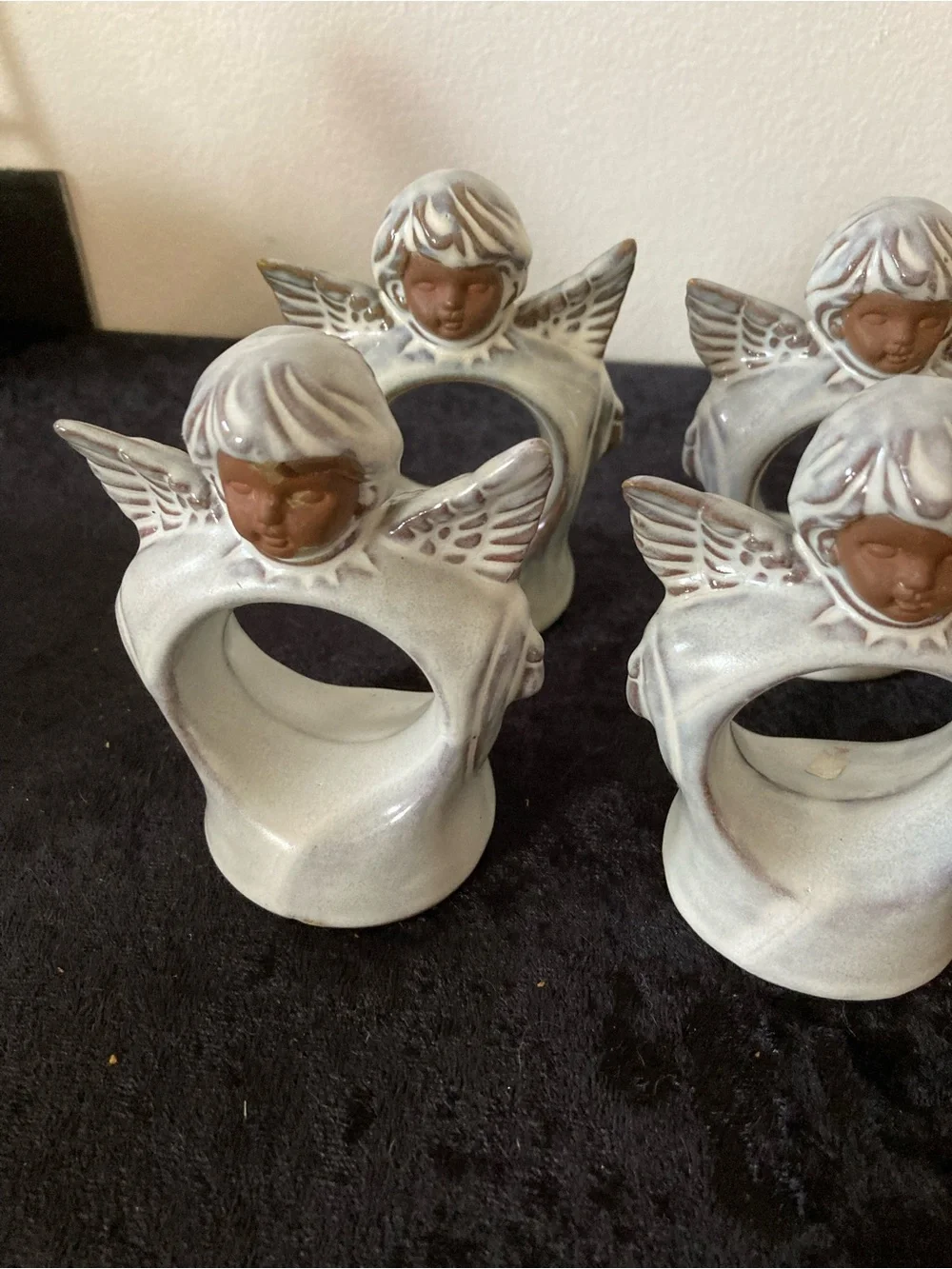 Ceramic Angel Napkin Rings Set of 6 — Cream & Brown Cherubs